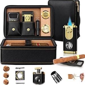 Luxury Black and Gold Cigar Humidor Set